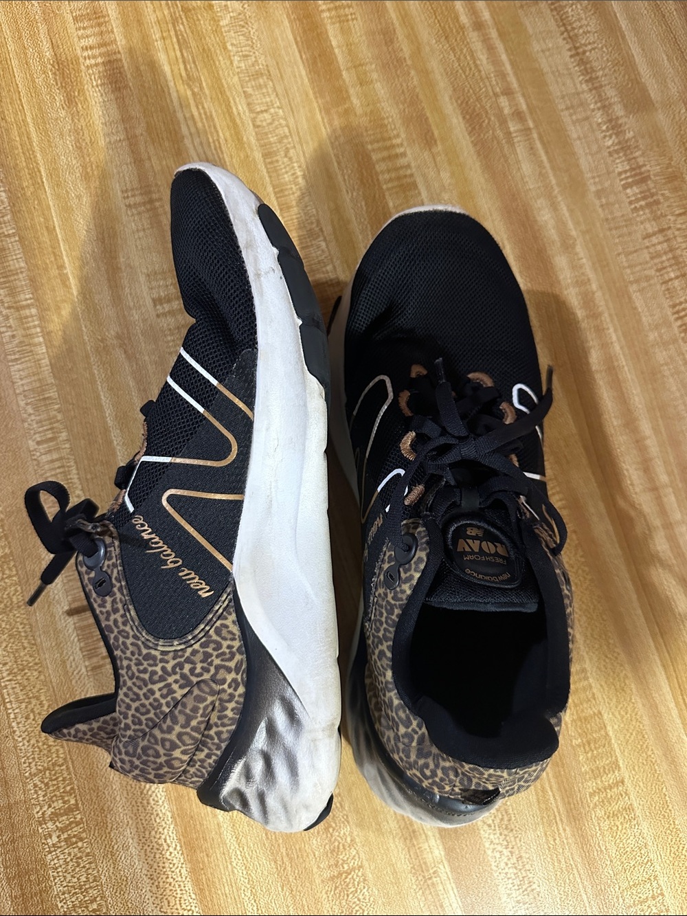 New Balance Black with Leopard Accent Women's Athletic Sneakers